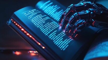 Leinwandbilder - A robotic hand is typing on a book