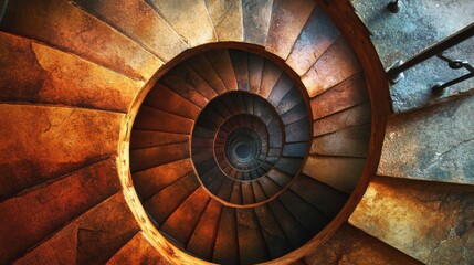 Poster - A stunning close-up of a modern spiral staircase showcasing divine proportion and symmetry with metallic textures and elegant lighting