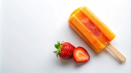 Wall Mural - Medium shot orange strawberry popsicle isolated white background