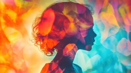 Leinwandbilder - A child with the power of invisibility blends into a vibrant, colorful background filled with playful patterns and textures