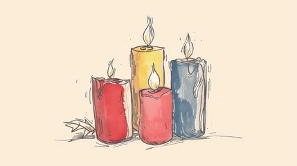 Aufkleber - A serene minimalist drawing of holiday candles with clean lines, embracing simplicity and warmth during festive celebrations