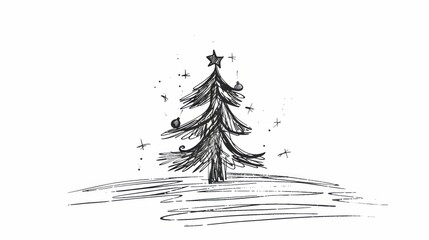 Aufkleber - A minimalist drawing of a simple holiday card with a festive tree and stars capturing the essence of seasonal joy and personal touch