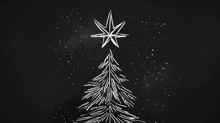 Aufkleber - A minimalistic line art design featuring a festive star adorning the top of a Christmas tree under a starlit sky