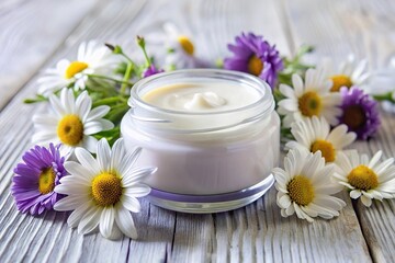 moisturizer cream with white and purple marguerite