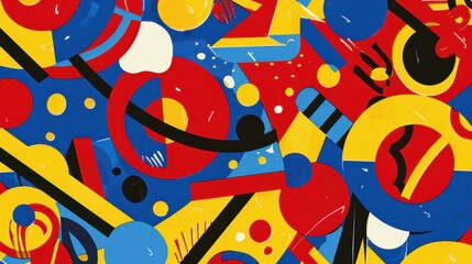 Aufkleber - Bold abstract shapes wallpaper featuring vibrant primary colors in a dynamic geometric design for creative spaces