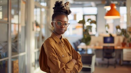Aufkleber - An office worker showcases a unique personal style while standing confidently in a modern workspace during daylight hours