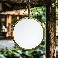 Wall Mural - Blank Round Sign Hanging On Wooden Pole.