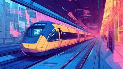 Poster - A train is on the tracks in a station