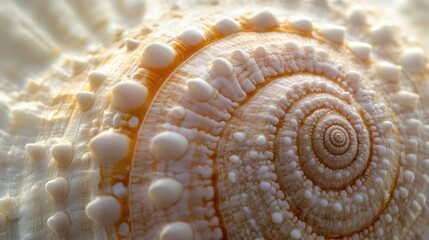 Poster - Close-up view of a beautifully textured spiral shell showcasing intricate details and divine proportion under soft lighting