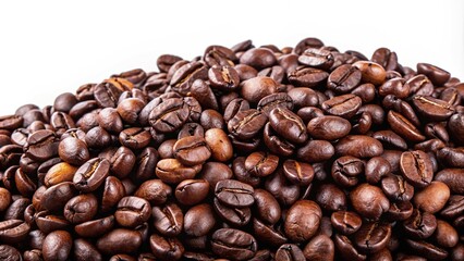 Wall Mural - Reflected black arabica robusta coffee bean isolated on white background
