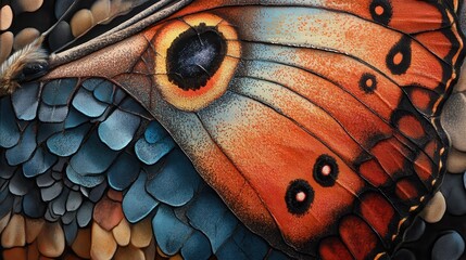 Poster - Close-up of a butterfly's vibrant wings showcasing intricate patterns and divine proportions in nature's artwork