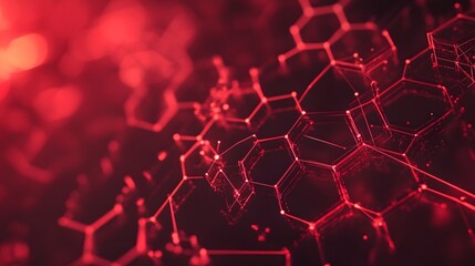 Poster - Wireless network connection technology background concept. Hexagon shapes pattern and connection lines on red background. 
