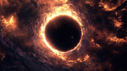 Poster - A close-up view of a black hole's event horizon reveals stretched light and cosmic distortion in the depths of space