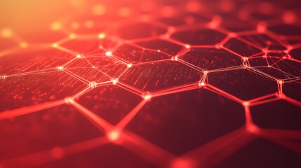 Poster - Wireless network connection technology background concept. Hexagon shapes pattern and connection lines on red background. 