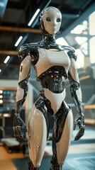 Poster - Sleek Metallic Robot with Advanced Design in Modern Setting