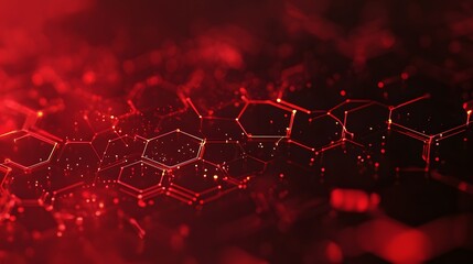 Poster - Wireless network connection technology background concept. Hexagon shapes pattern and connection lines on red background. 