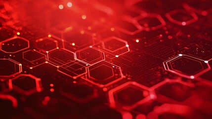Poster - Wireless network connection technology background concept. Hexagon shapes pattern and connection lines on red background. 