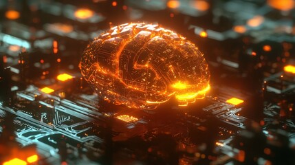 Poster - 3D Floating AI Brain with Digital Circuits and Glow