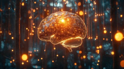Poster - 3D Floating Brain with Digital Circuits and Glow Effects