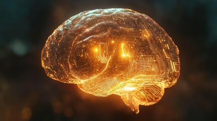 Poster - Glowing 3D AI Brain with Digital Circuits