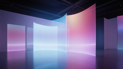 Aufkleber - stunning display of multi color holographic light creates immersive atmosphere in modern art space. vibrant hues blend seamlessly, captivating viewers with their ethereal beauty