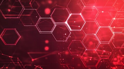 Poster - Wireless network connection technology background concept. Hexagon shapes pattern and connection lines on red background. 