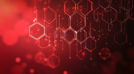 Poster - Wireless network connection technology background concept. Hexagon shapes pattern and connection lines on red background. 