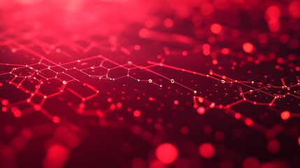 Poster - Wireless network connection technology background concept. Hexagon shapes pattern and connection lines on red background. 