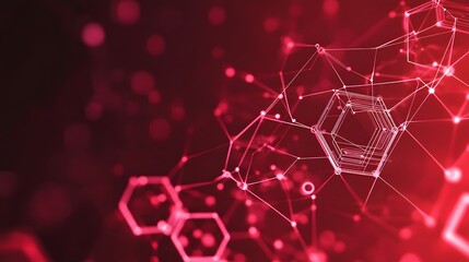 Poster - Wireless network connection technology background concept. Hexagon shapes pattern and connection lines on red background. 