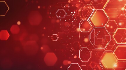 Poster - Wireless network connection technology background concept. Hexagon shapes pattern and connection lines on red background. 