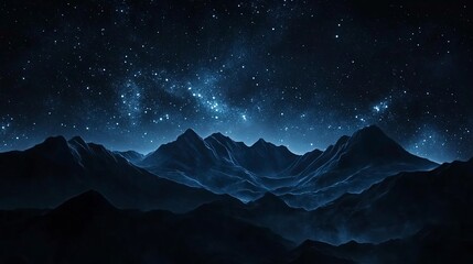 Wall Mural - A peaceful mountain range under a starry sky, nighttime landscape, digital painting, deep blues and blacks, isolated on white background  