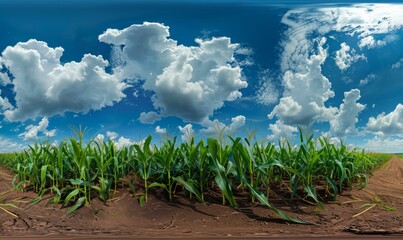 Wall Mural - A field of corn with clouds in the sky above. AI.