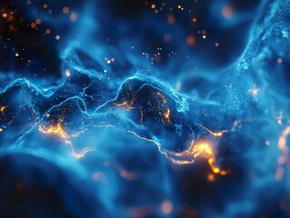 Wall Mural - abstract blue and orange glowing particles - digital art