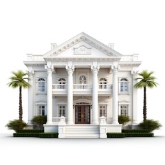 A colonial-style house, tall white columns, classic architecture, isolated on white background 