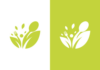 fork and spoon logo design. icon symbol for organic health restaurant food, green natural food health