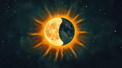 Aufkleber - A close up of a sun and moon with the sun on the left and the moon on the right