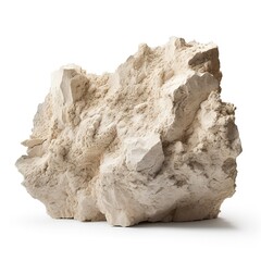 A rough limestone rock, porous texture, natural formation, isolated on white background  