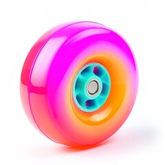 A roller skate wheel, bright neon color, smooth surface, isolated on white background 