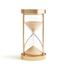 Hourglass with sand clipart, time element, minimalistic design, gold and beige, isolated on white background 