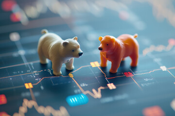 two small bears stand out among stock market numbers, symbolizing a downturn in trading.