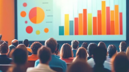 Aufkleber - A large screen with a graph on it and a crowd of people watching
