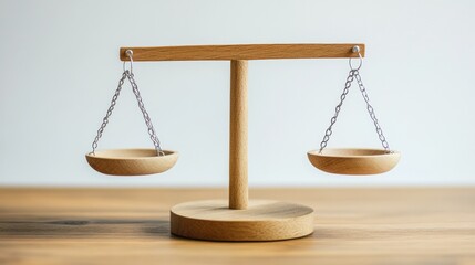 A wooden scale with two bowls on each side