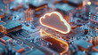 © Nano Photos - A glowing cloud icon hovers over a circuit board, symbolizing cloud computing technology and data connectivity in a digital environment.
