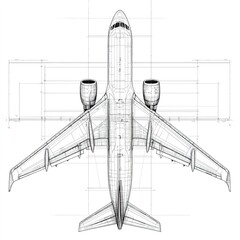 Poster - Airplane blueprint clipart, engineering element, technical drawing, monochromatic, isolated on white background  
