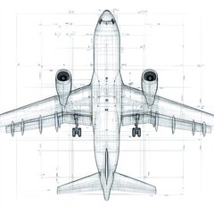 Poster - Airplane blueprint clipart, engineering element, technical drawing, monochromatic, isolated on white background 