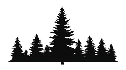 A pine tree silhouette, evergreen tree, flat design illustration, simple black shape, isolated on white background 