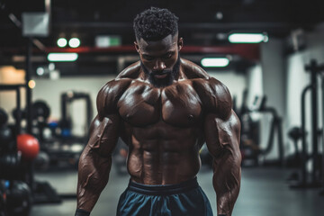 Muscular man working out in gym.