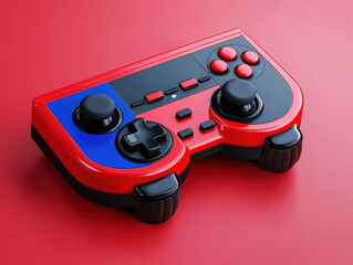 vibrant gaming controller featuring red and blue design, perfect for gaming enthusiasts. Its ergonomic shape and button layout enhance gaming experience. 