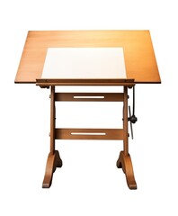 Wall Mural - A wooden drafting table, adjustable surface, artist workspace, modern design, isolated on white background 