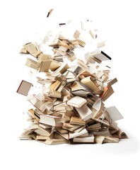 Wall Mural - A stack of open books, various angles, chaotic arrangement, isolated on white background 